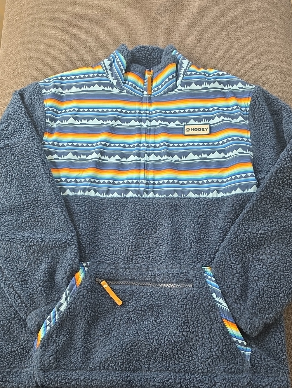 NWT Mens Hooey Blue Sherpa Pullover with Sunset Stripe - Size M